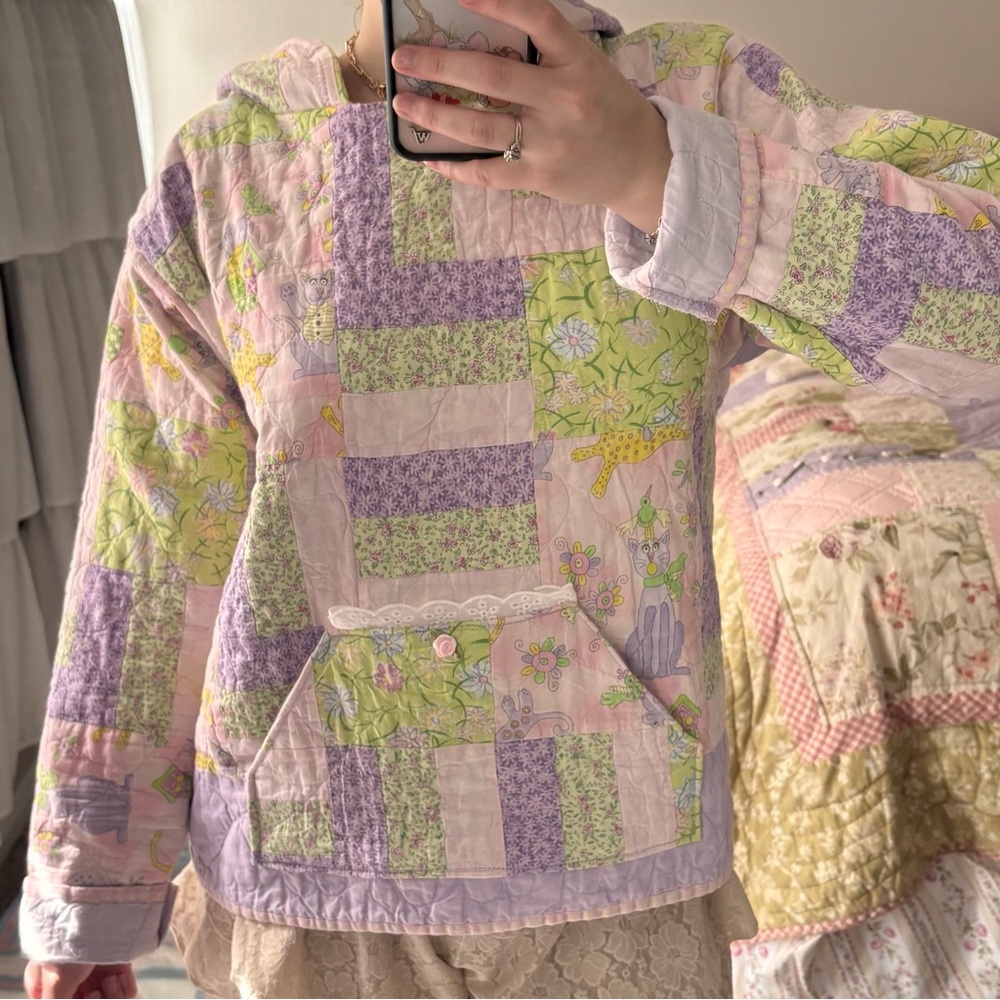 Handmade quilt Hoodie with Floral Pattern